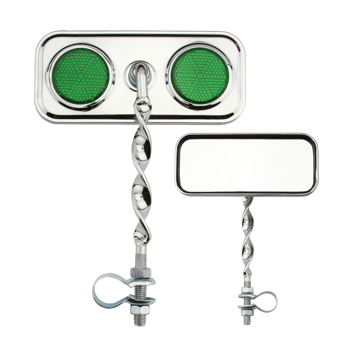 Rectangle Flat Twisted Mirror Chrome Green Reflectors.